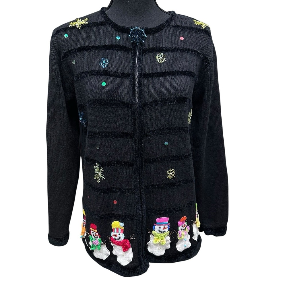Vintage Quacker Factory Snowman Christmas Holiday Cardigan Sweater Size XS